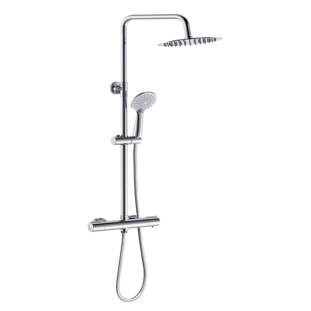 AICA Colonna Doccia con Miscelatore Termostatico, Rubinetto Doccia 300x45mm, Soffione Doccia Tondo in Acciaio Inox 25cm, Altezza Regolabile, Set Doccia Completo, Cromato o Nero opaco - Consegna gratuita