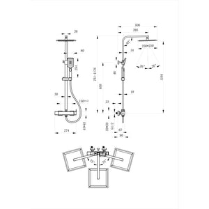 AICA Colonna doccia con miscelatore meccanico, rubinetto doccia 27x4.5cm, soffione doccia quadrato 25x25cm in acciaio inox cromato